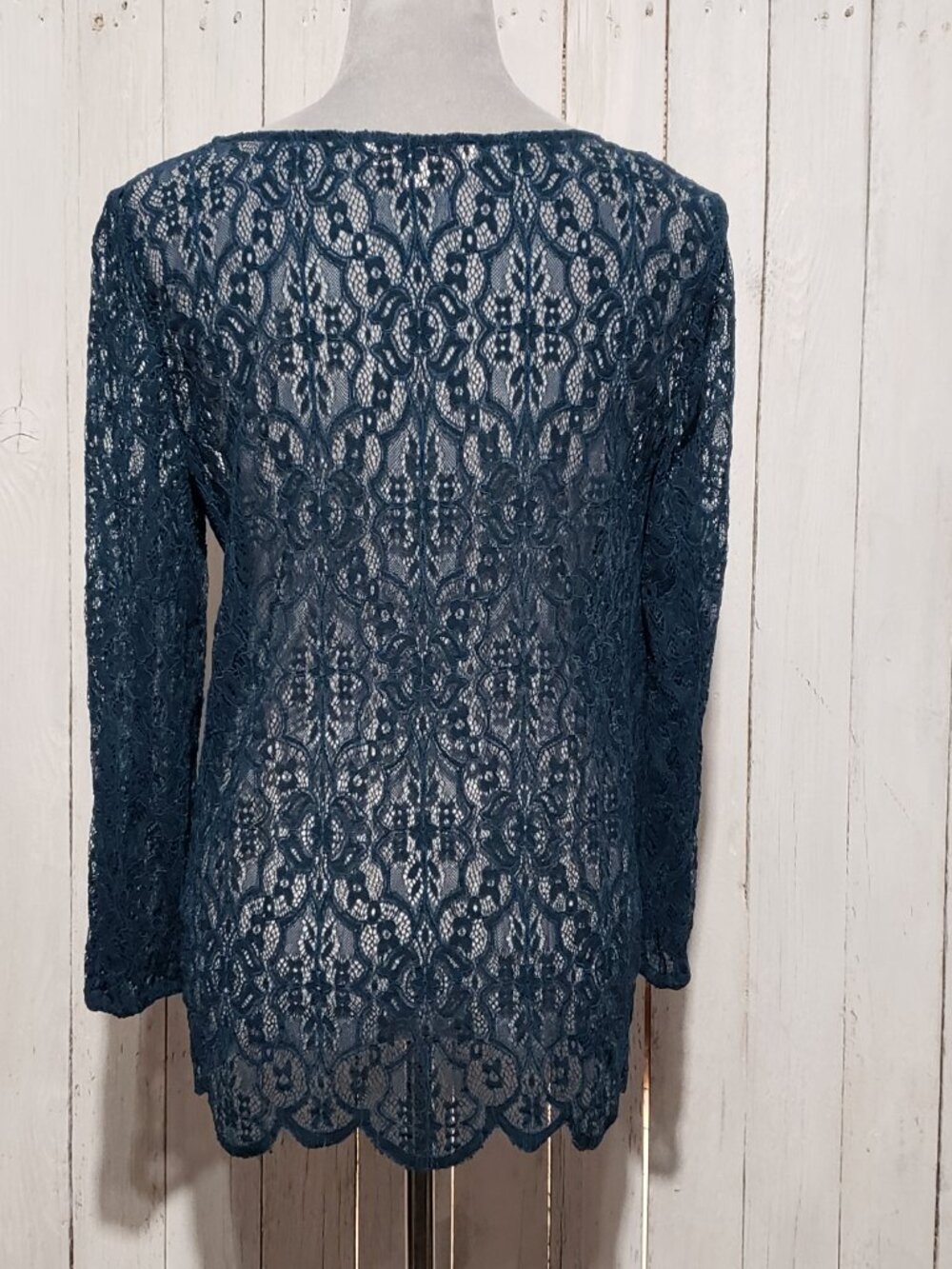 Loft M Teal Blue Top Scalloped‎ Lace Boho Fairy Grunge Romantic Moody Y2K 90s - Picture 5 of 7